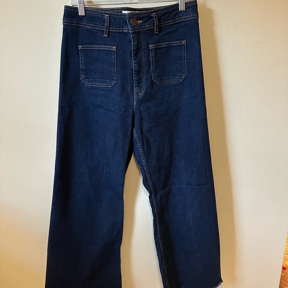 Zara Navy Wide-Leg High Waist Jeans